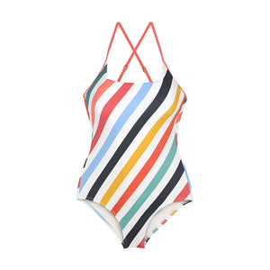 designer swimwear - Tropical Stripe One Piece Red White - CORALIQUE - One Piece - CORALIQUE - CORALIQUE