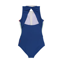 Load image into Gallery viewer, designer swimwear - Multi Stripe Zip Up One Piece Yellow Blue - CORALIQUE - One Piece - CORALIQUE - CORALIQUE
