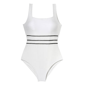 designer swimwear - Lazy Moment Jacquard One Piece White - CORALIQUE - One Piece - CORALIQUE - CORALIQUE