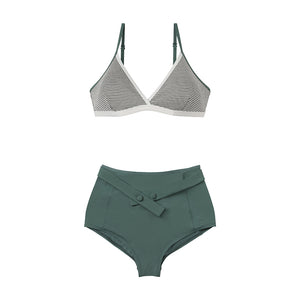 designer swimwear - Olive Green Check Bikini White Green - CORALIQUE - BIKINI - CORALIQUE - CORALIQUE