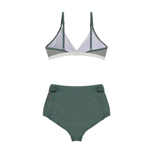 designer swimwear - Olive Green Check Bikini White Green - CORALIQUE - BIKINI - CORALIQUE - CORALIQUE